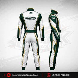 Kosmic Racing Kart Suit – Green & White with Gold Accents