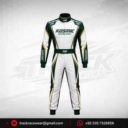Kosmic Racing Kart Suit – Green & White with Gold Accents