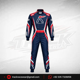 Kosmic Racing Kart Suit – Navy Blue, Red & White Motorsport Design