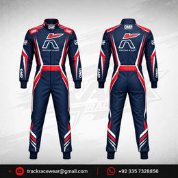 Kosmic Racing Kart Suit – Navy Blue, Red & White Motorsport Design