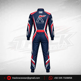 Kosmic Racing Kart Suit – Navy Blue, Red & White Motorsport Design