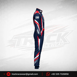 Kosmic Racing Kart Suit – Navy Blue, Red & White Motorsport Design