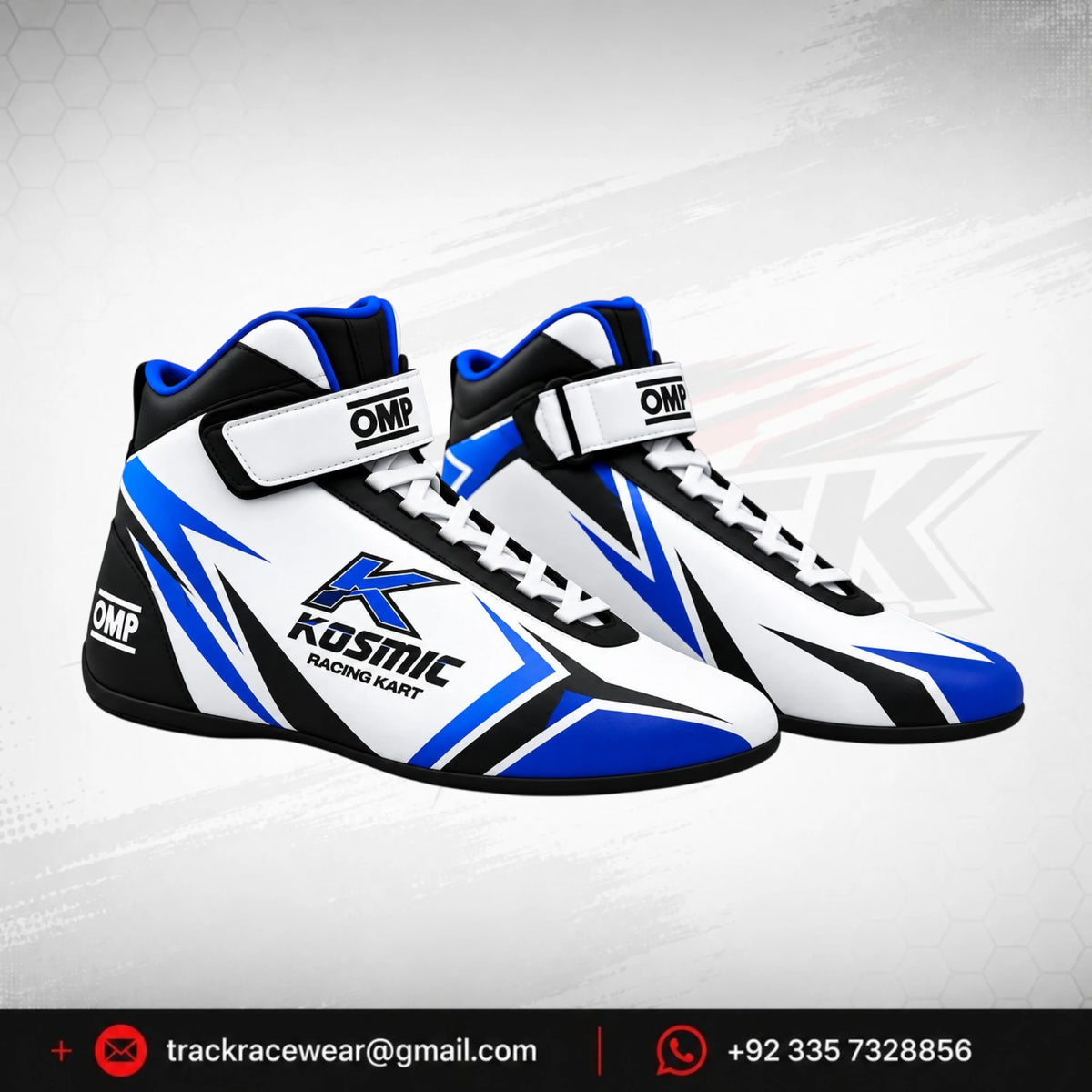 Kosmic Kart Racing Shoes – White, Black & Blue