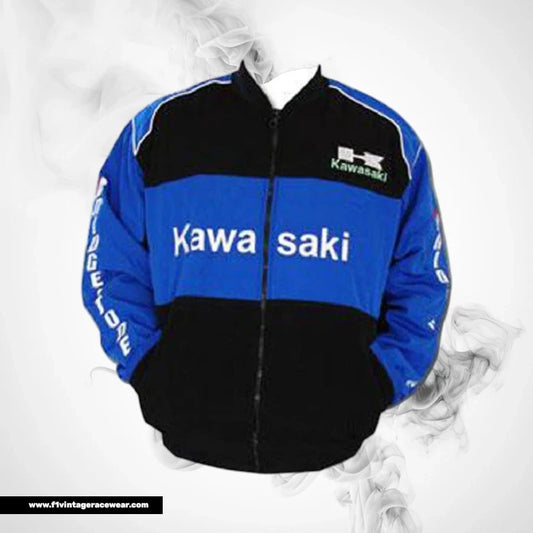 Kawasaki F1 Inspired Motorcycle Jacket Black Royal Blue Racing Style