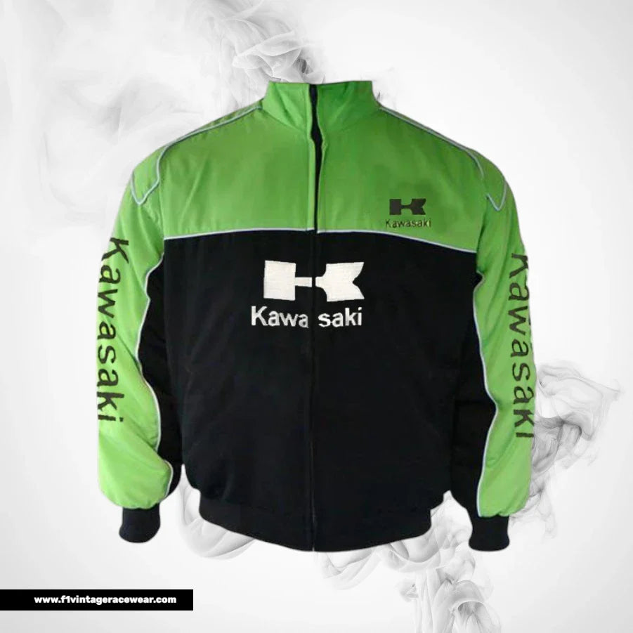 Kawasaki F1 Inspired Motorcycle Jacket Light Green Black Racing Style