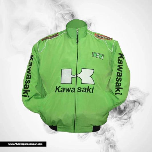 Kawasaki Motorcycle Jacket Light Green Streetwear Style