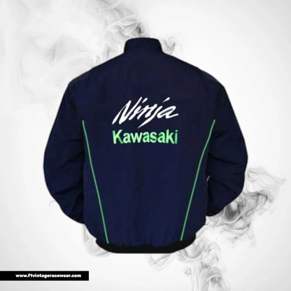 Kawasaki Ninja F1 Inspired Motorcycle Jacket Dark Blue Racing Style