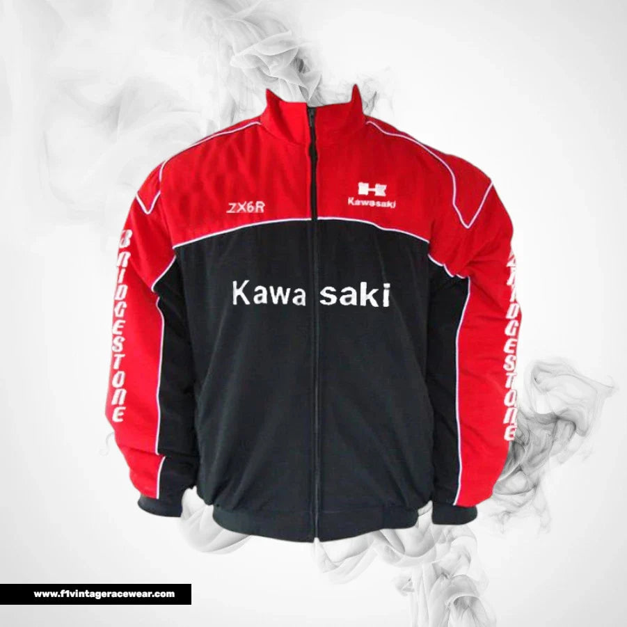 Kawasaki ZX6R F1 Inspired Motorcycle Jacket Red Black Racing Style