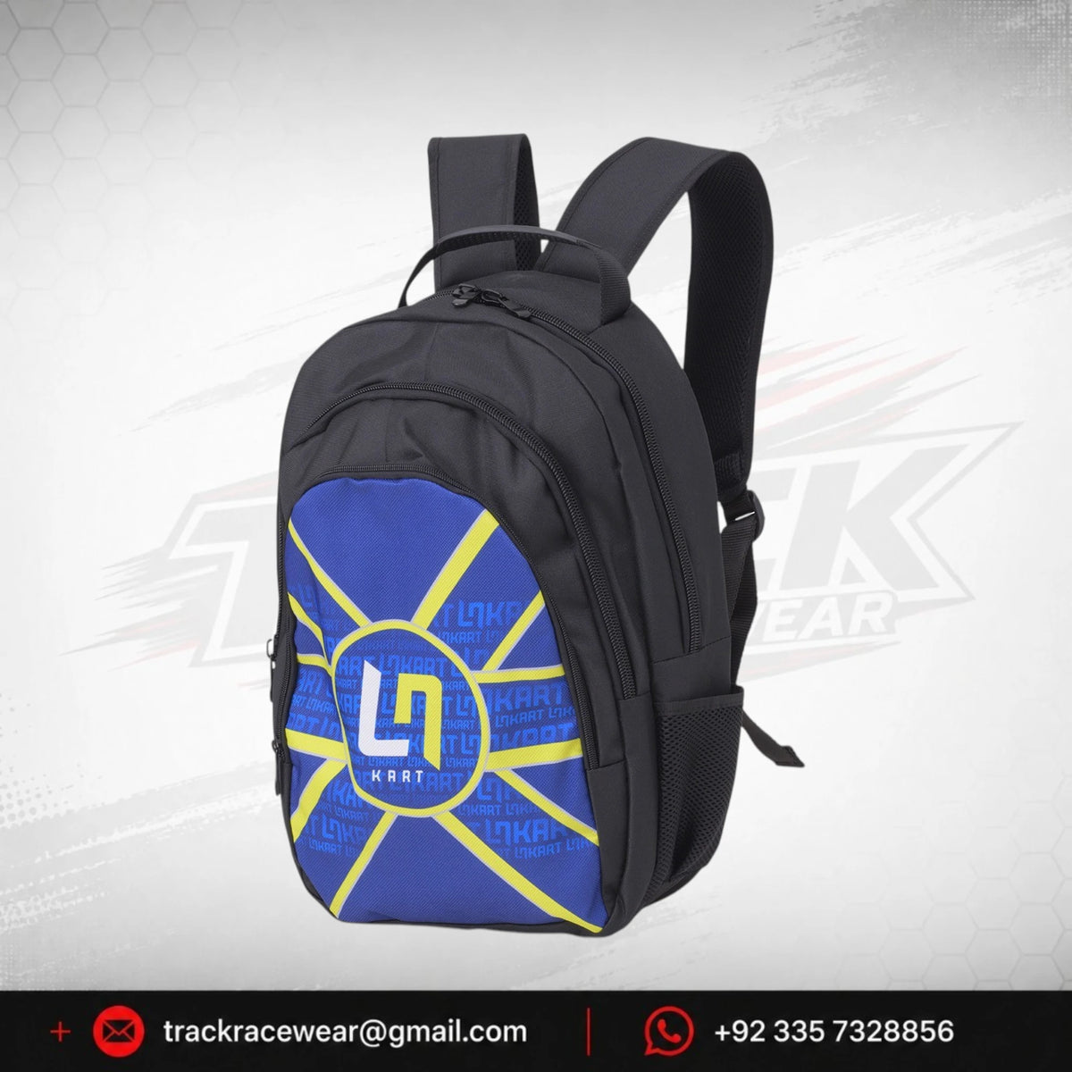 LN Kart Black & Blue Racing Backpack – Yellow Graphic Design