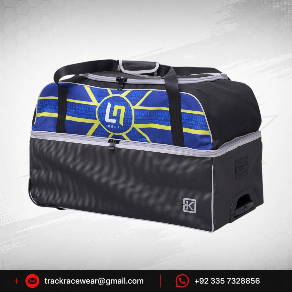 LN Kart Black & Blue Racing Gear Bag – Yellow Graphic Design