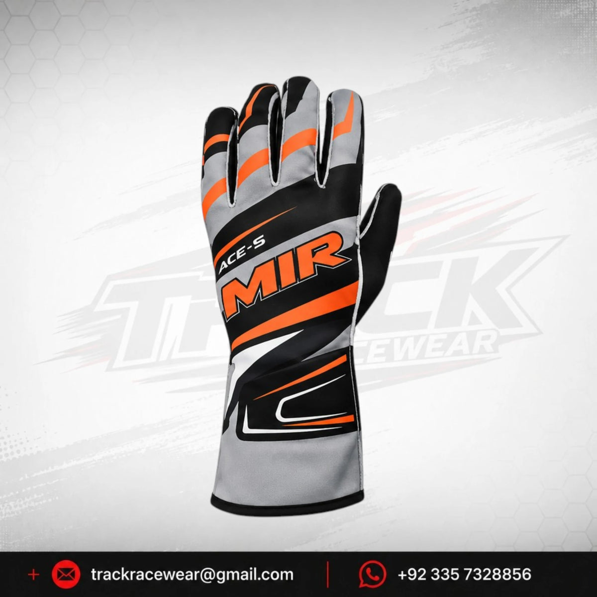 MIR Racewear ACE-S Professional Karting Gloves – Grey, Black & Orange