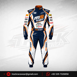 MS KART High-Performance Racing Suit – Navy Blue, Orange & White Karting Suit