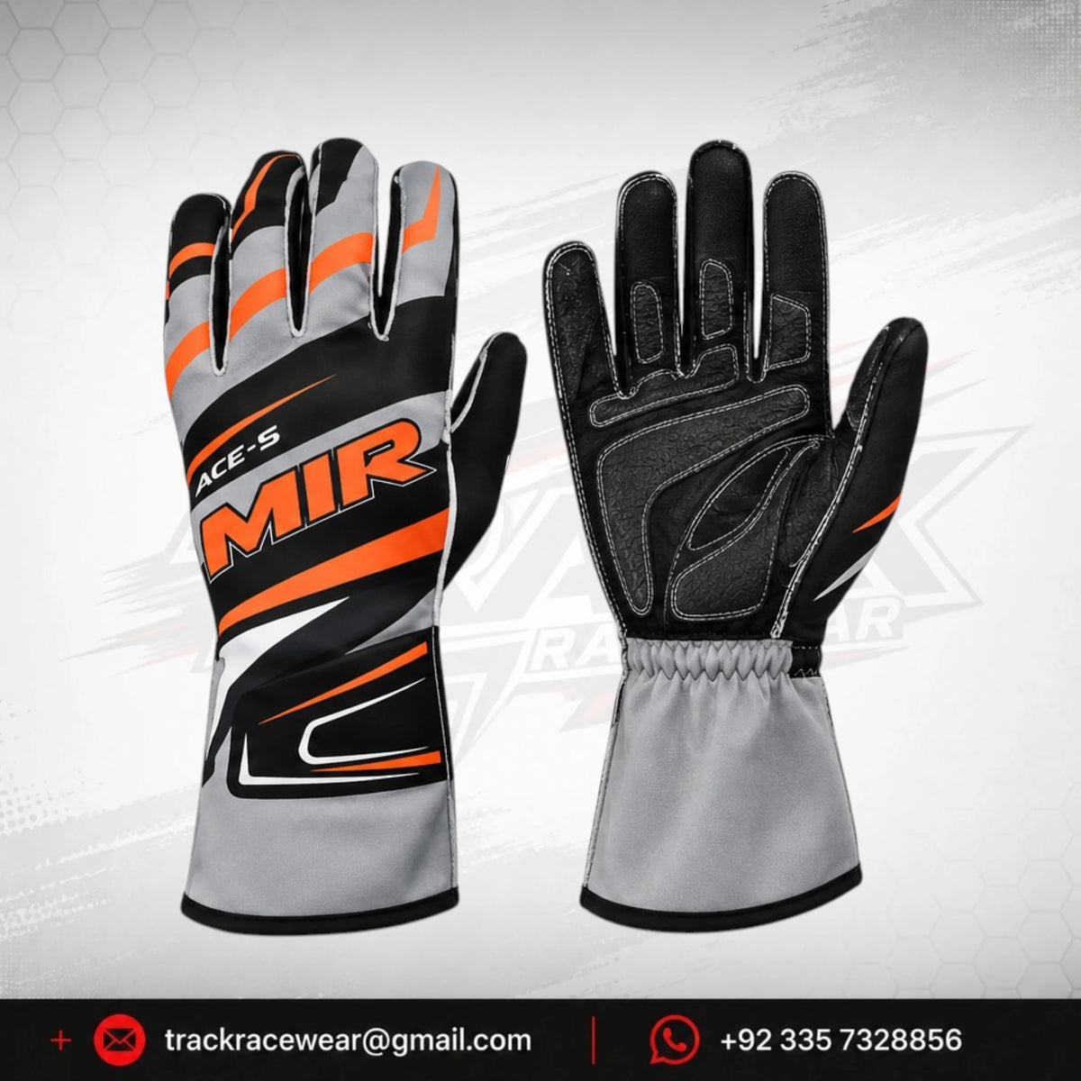MIR Racewear ACE-S Professional Karting Gloves – Grey, Black & Orange