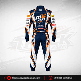 MS KART High-Performance Racing Suit – Navy Blue, Orange & White Karting Suit