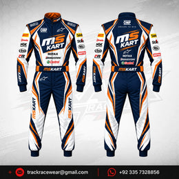 MS KART High-Performance Racing Suit – Navy Blue, Orange & White Karting Suit