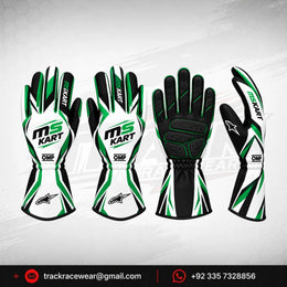 MS KART High-Performance Racing Gloves – Green, Black & White Karting Gloves