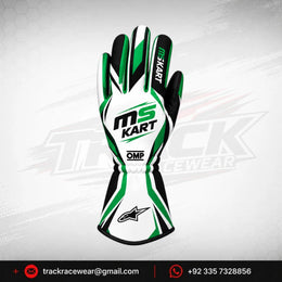 MS KART High-Performance Racing Gloves – Green, Black & White Karting Gloves