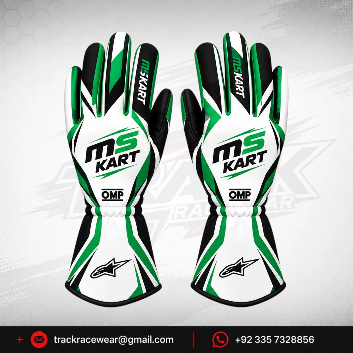 MS KART High-Performance Racing Gloves – Green, Black & White Karting Gloves