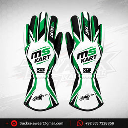 MS KART High-Performance Racing Gloves – Green, Black & White Karting Gloves