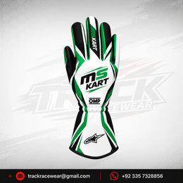 MS KART High-Performance Racing Gloves – Green, Black & White Karting Gloves
