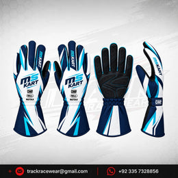 MS KART High-Performance Racing Gloves – Navy, Cyan & White Karting Gloves