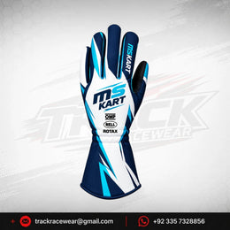 MS KART High-Performance Racing Gloves – Navy, Cyan & White Karting Gloves