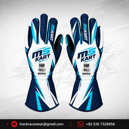MS KART High-Performance Racing Gloves – Navy, Cyan & White Karting Gloves