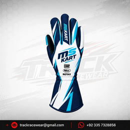MS KART High-Performance Racing Gloves – Navy, Cyan & White Karting Gloves