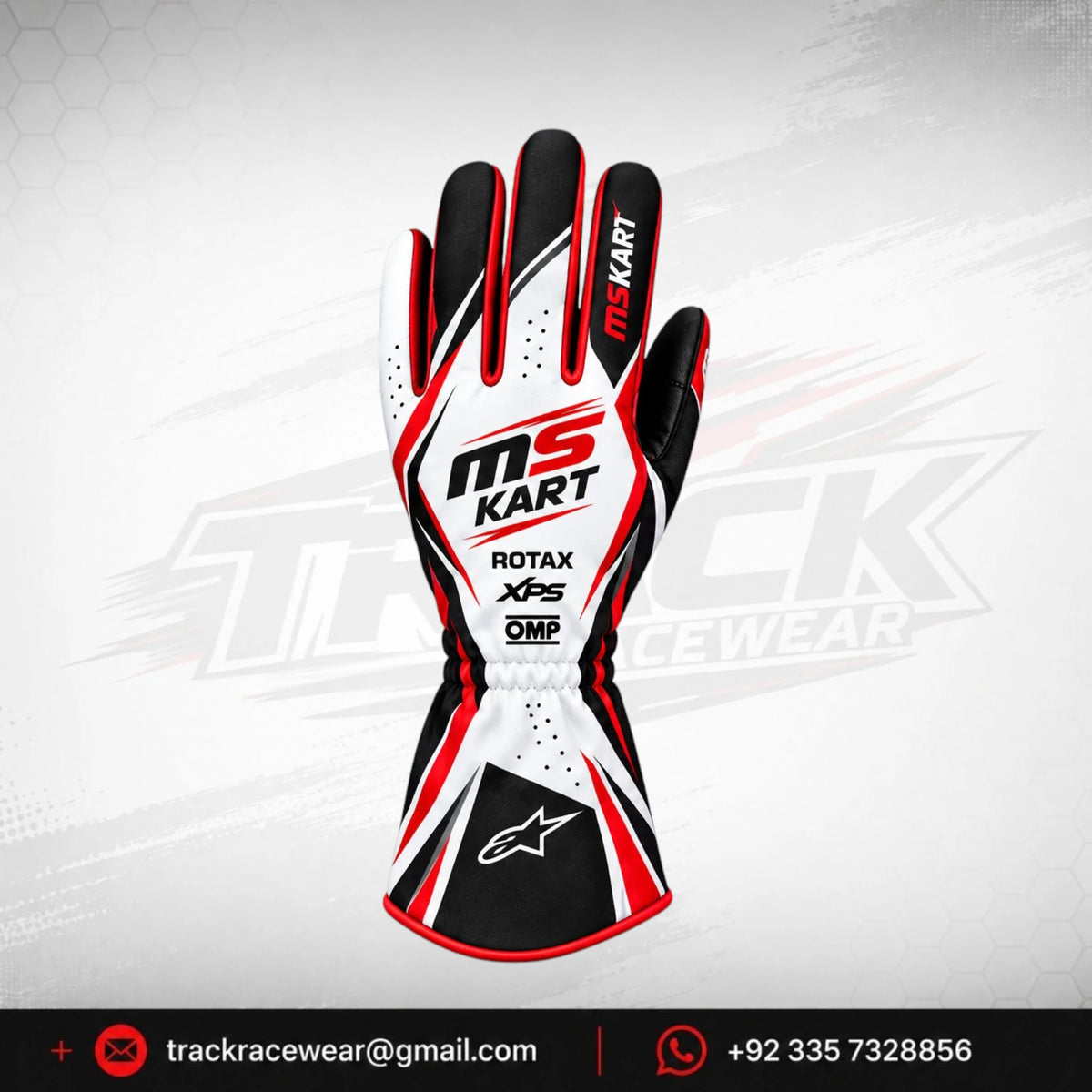 MS KART High-Performance Racing Gloves – Red, Black & White Karting Gloves