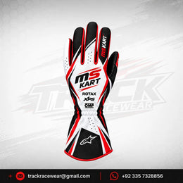 MS KART High-Performance Racing Gloves – Red, Black & White Karting Gloves