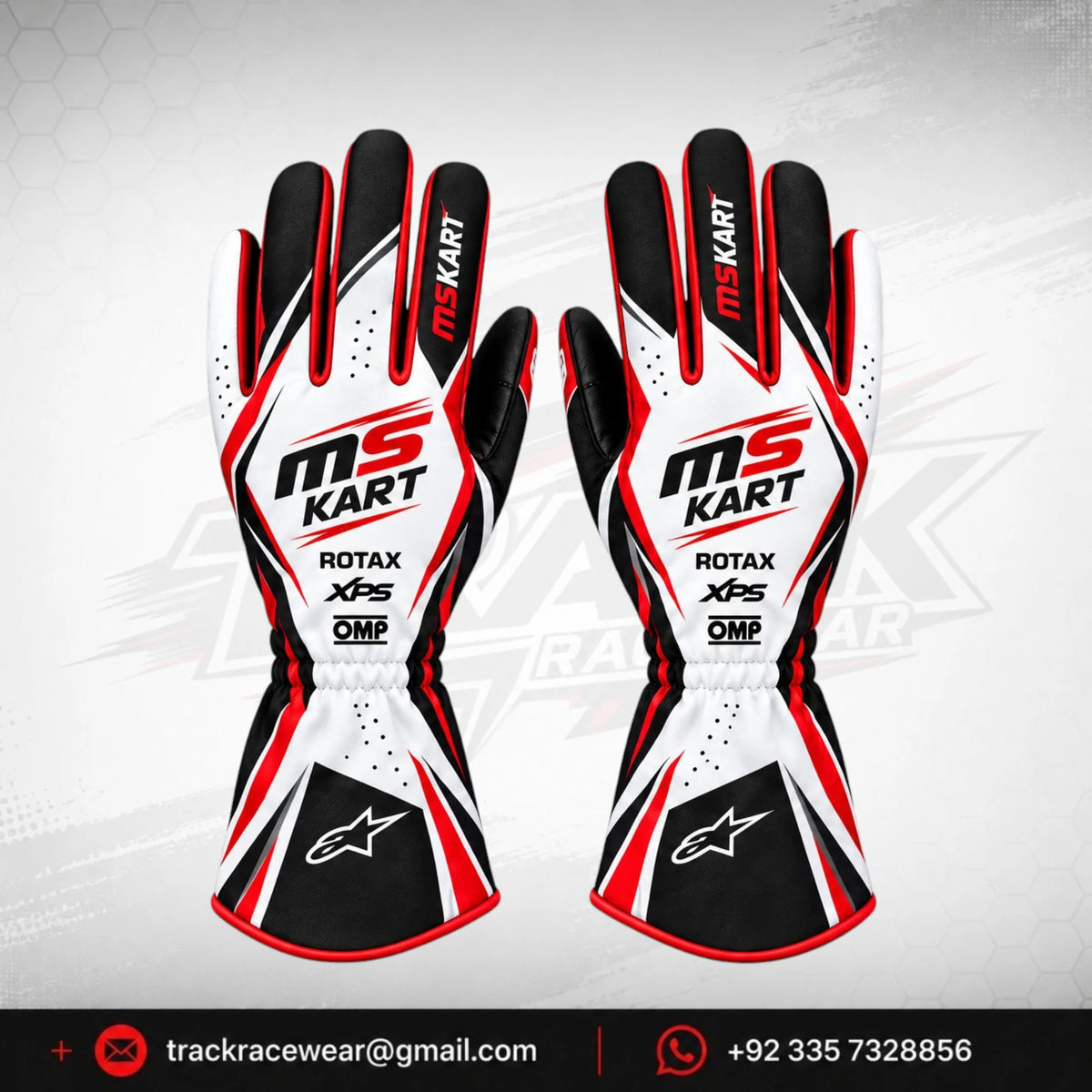 MS KART High-Performance Racing Gloves – Red, Black & White Karting Gloves