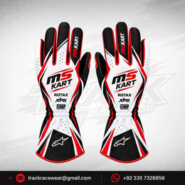 MS KART High-Performance Racing Gloves – Red, Black & White Karting Gloves