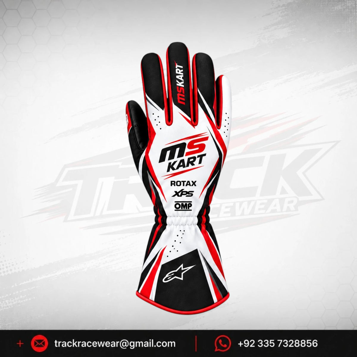 MS KART High-Performance Racing Gloves – Red, Black & White Karting Gloves