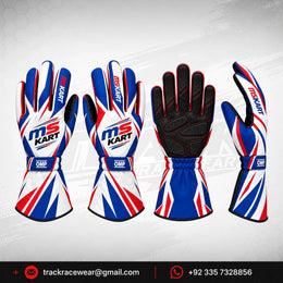 MS KART High-Performance Racing Gloves – Royal Blue, Red & White Karting Gloves