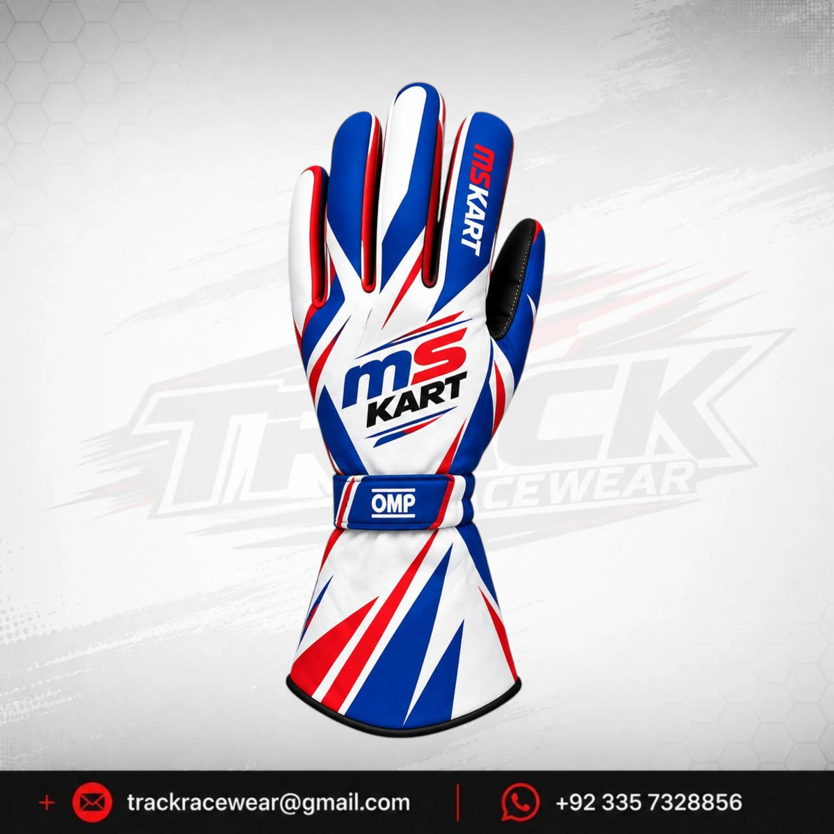 MS KART High-Performance Racing Gloves – Royal Blue, Red & White Karting Gloves