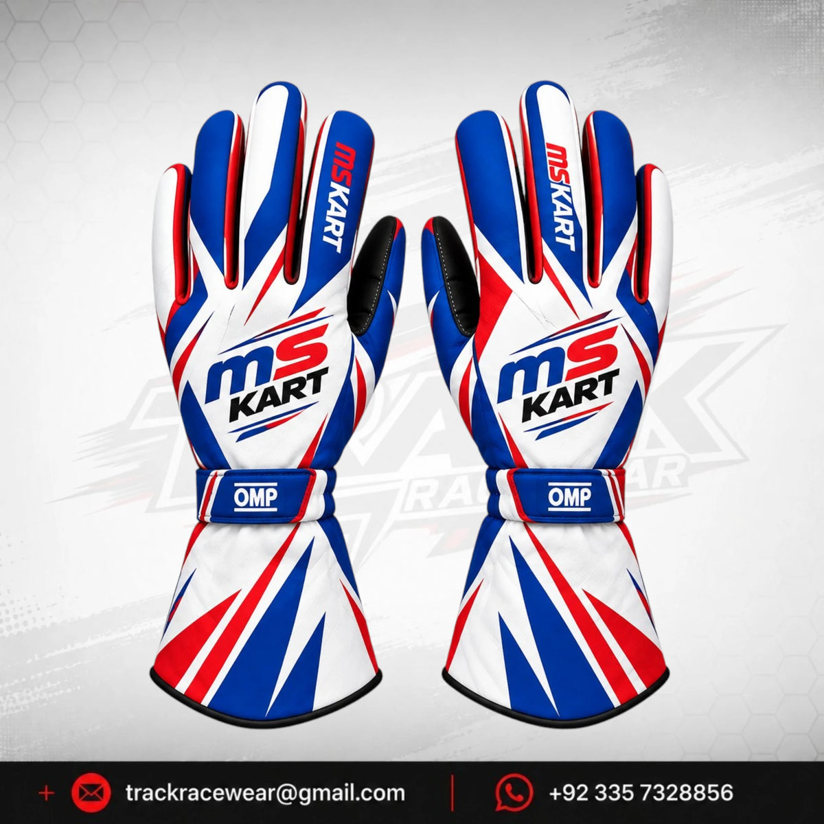 MS KART High-Performance Racing Gloves – Royal Blue, Red & White Karting Gloves