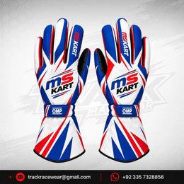 MS KART High-Performance Racing Gloves – Royal Blue, Red & White Karting Gloves