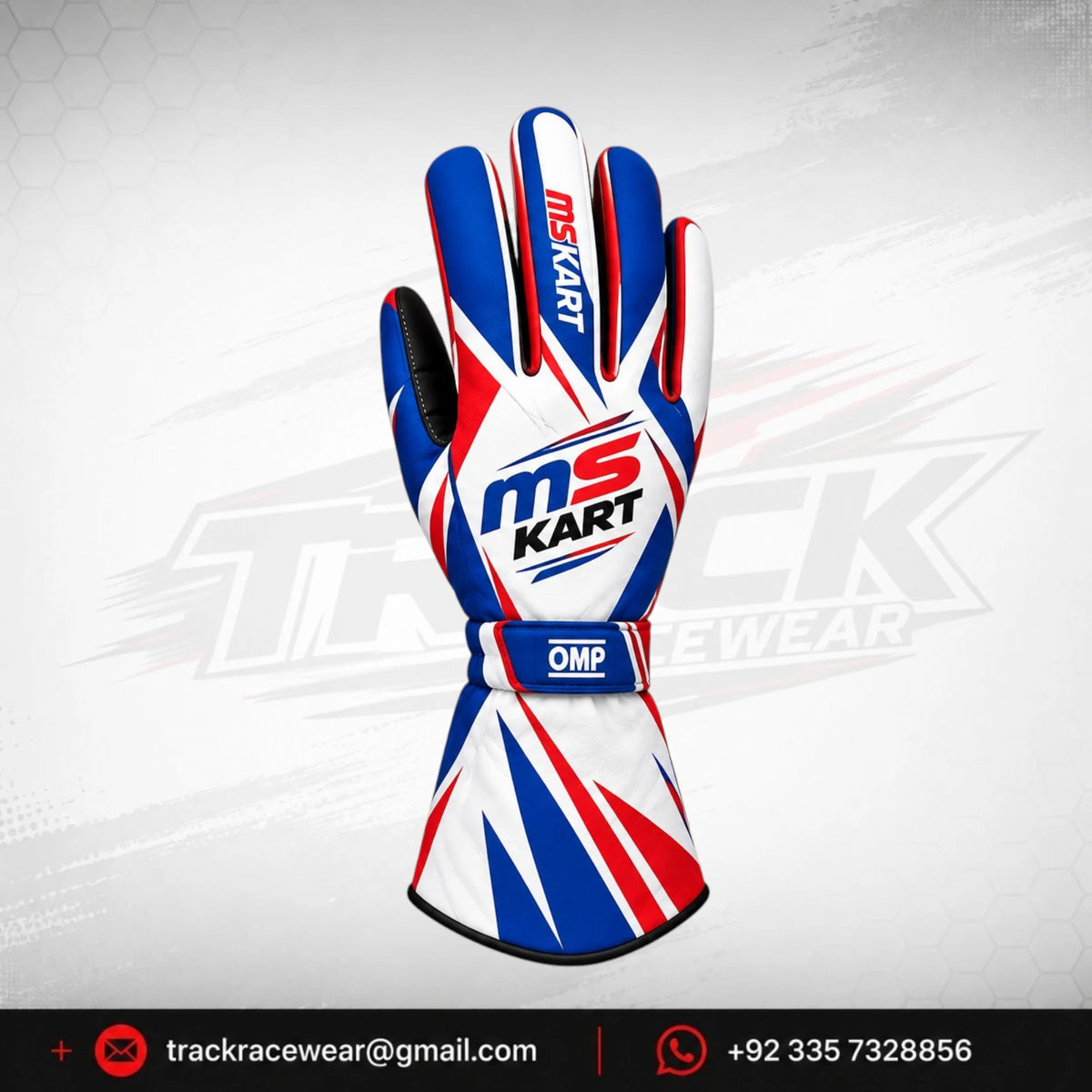 MS KART High-Performance Racing Gloves – Royal Blue, Red & White Karting Gloves