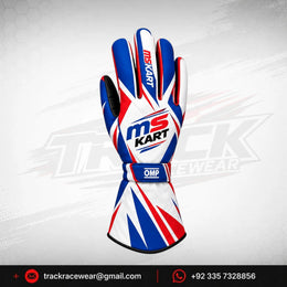 MS KART High-Performance Racing Gloves – Royal Blue, Red & White Karting Gloves