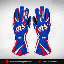 MS KART High-Performance Racing Gloves – Royal Blue, White & Red Karting Gloves