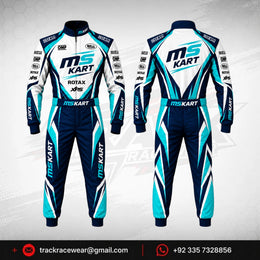 MS KART High-Performance Racing Suit – Cyan, Navy Blue & White