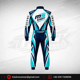 MS KART High-Performance Racing Suit – Cyan, Navy Blue & White