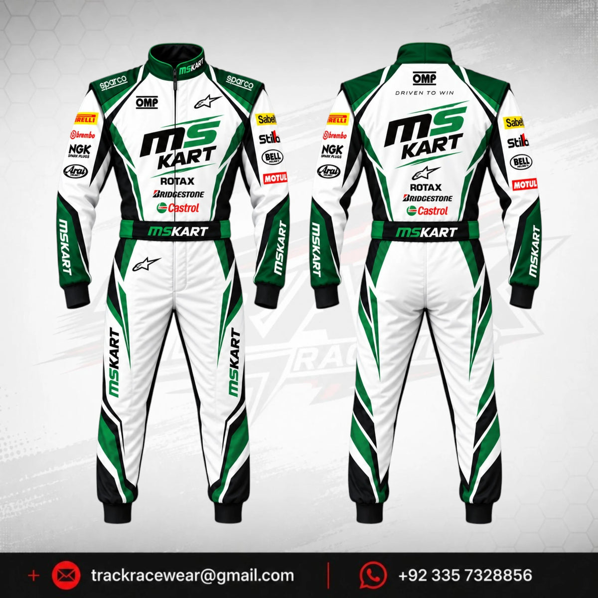 MS KART High-Performance Racing Suit – Green, White & Black