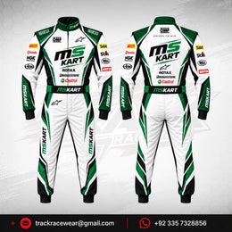 MS KART High-Performance Racing Suit – Green, White & Black