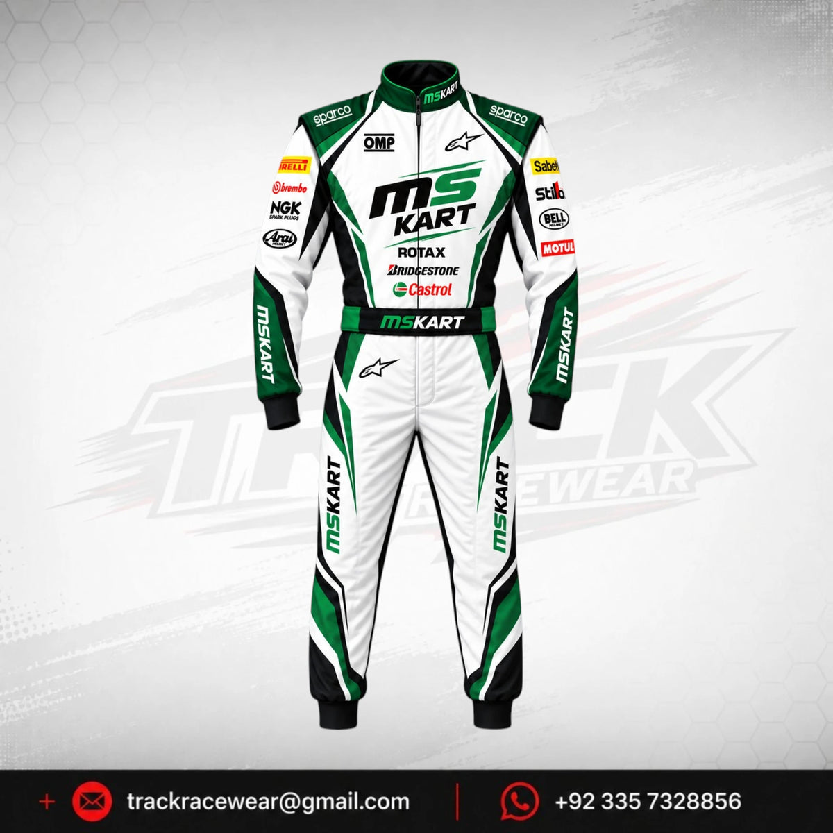 MS KART High-Performance Racing Suit – Green, White & Black
