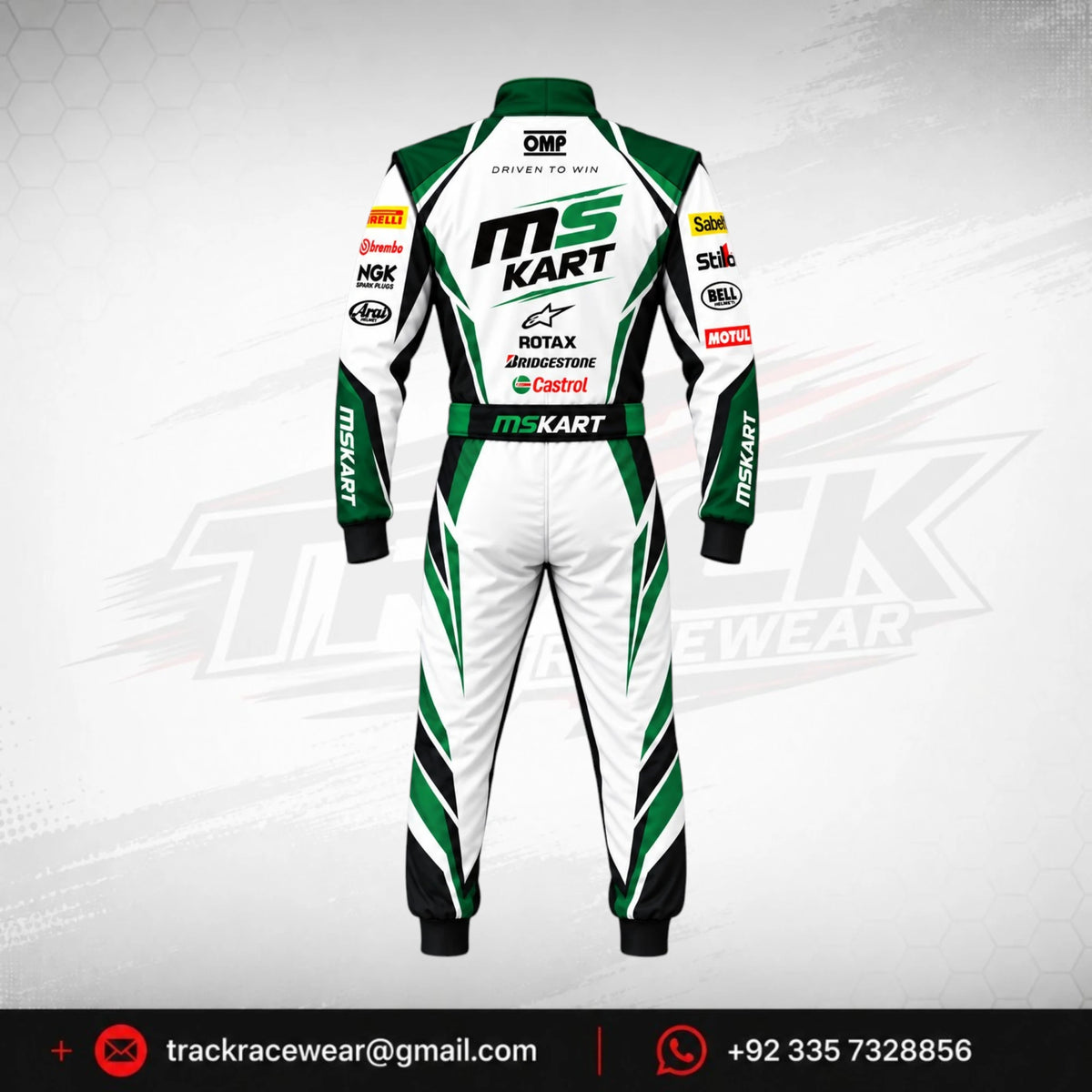 MS KART High-Performance Racing Suit – Green, White & Black