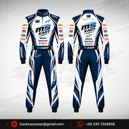 MS KART High-Performance Racing Suit – Navy Blue, White & Cyan