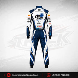 MS KART High-Performance Racing Suit – Navy Blue, White & Cyan