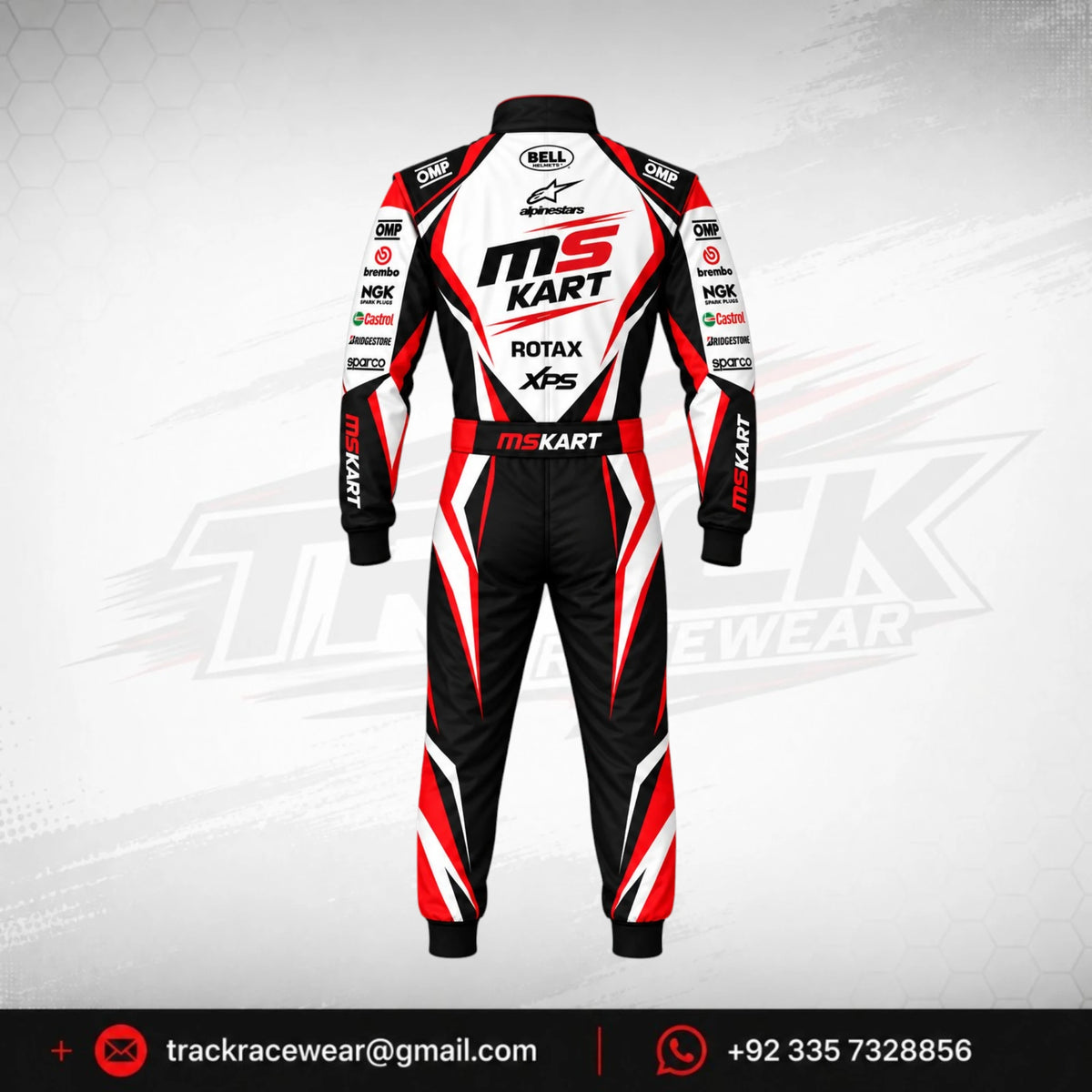 MS KART High-Performance Racing Suit – Red, Black & White