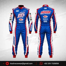 MS KART High-Performance Racing Suit – Royal Blue, Red & White